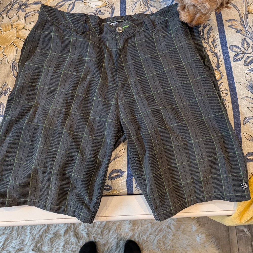 Men's Plaid Shorts - Black and Green